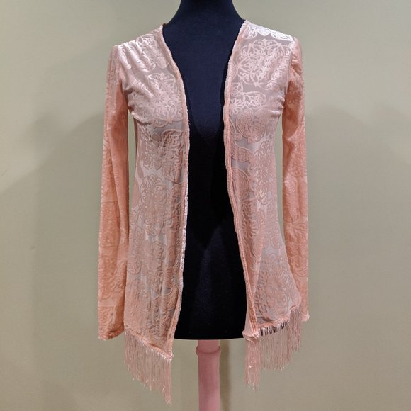 Pink Velvet Fringe Cardigan - Picture 1 of 8